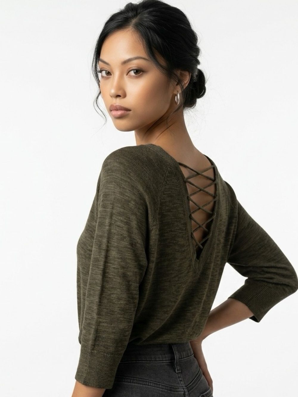 EXPRESS | Green Lace Up Back Sweater Circle Hem XS